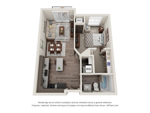 Floor plan for 1 bed, 1 bath, 810 sqft